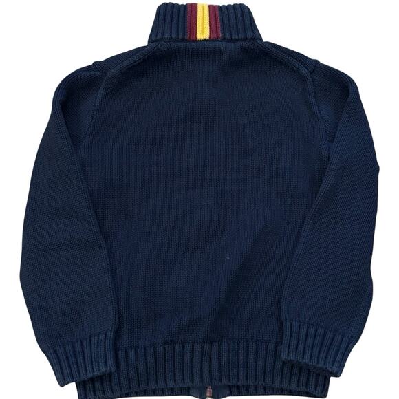 Polo Ralph Lauren Boys Full Zip Knit Navy Blue Cardigan Toddler 5 Collar Stripes - Picture 2 of 6